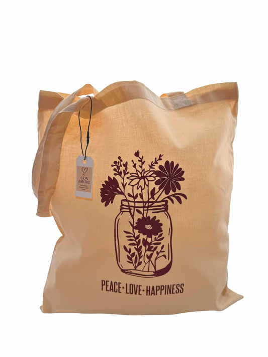Peace · Love · Happiness – Tote Bag Natur | by Con Amore