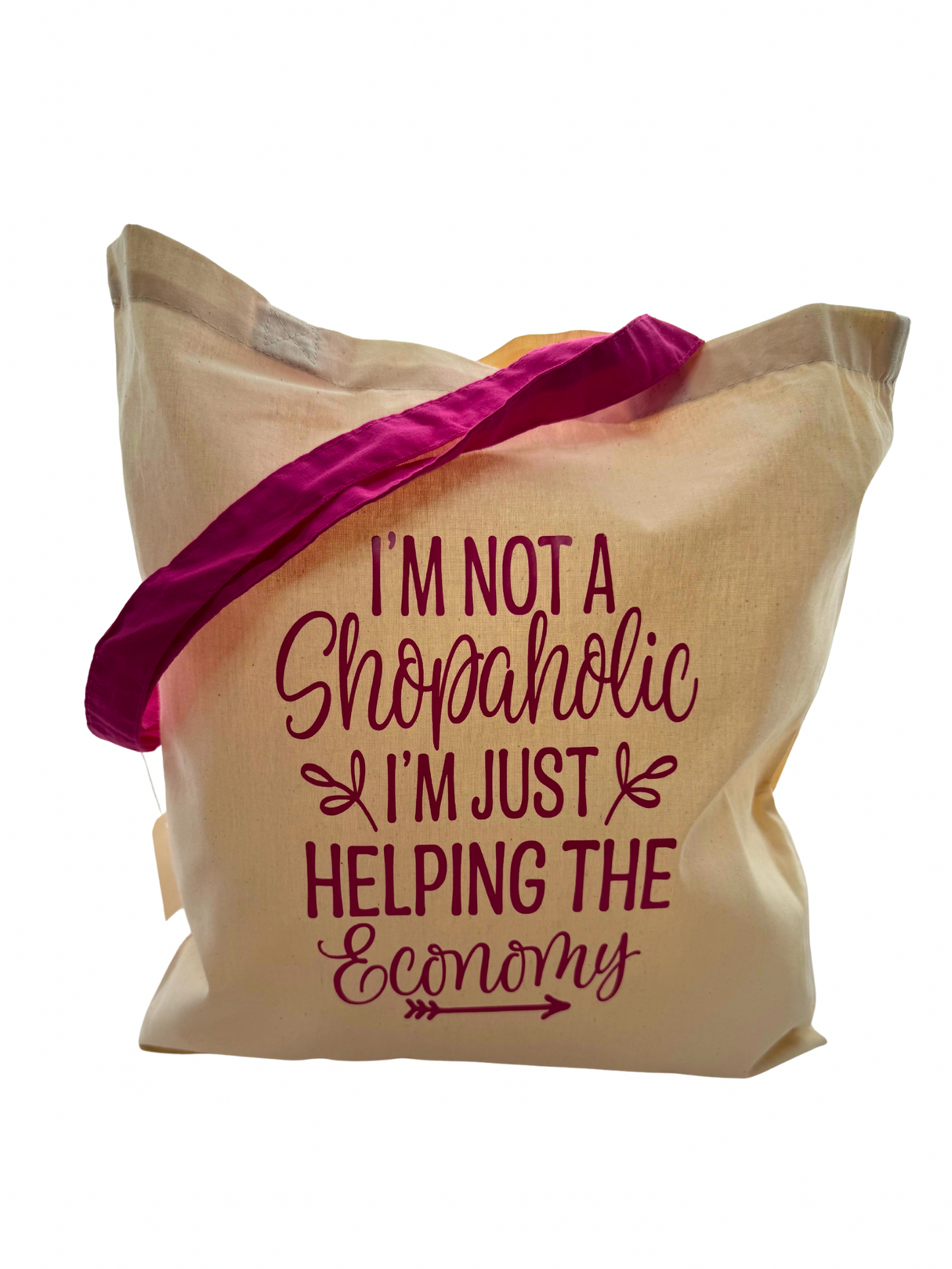 I’m not a Shopaholic – Tote Bag Natur mit pinken Henkeln | by Con Amore