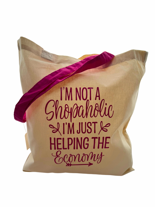 I’m not a Shopaholic – Tote Bag Natur mit pinken Henkeln | by Con Amore